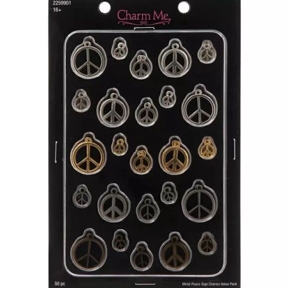 50 NEW! Charm Me Peace Sign Charms Jewelry Making Accessories NWT - Picture 1 of 4